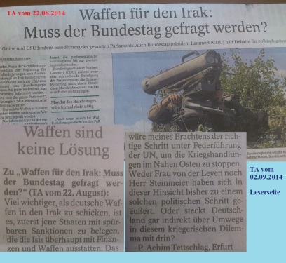 PachT in PresseTA_Leser-Seite 2014.09.02_Waffen stoppen