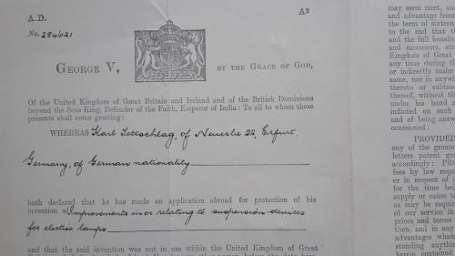 1887 - 1974 7 Entwicklungen meines Opa KATET_Strahler engl.Patent