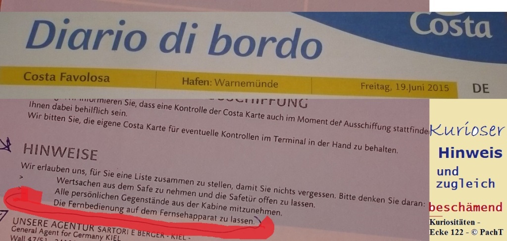 KURIOS 122 Beschämender Hinweis