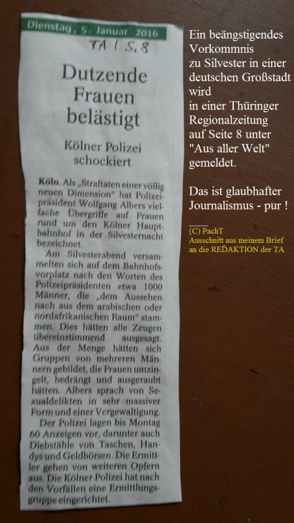 TA-Artikel zu ÜberGriffe in Köln 1 2016.01.05 Blog 2016.01.08