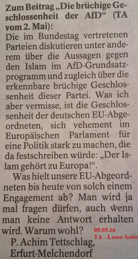 TA-Artikel zu AfD u. Islam 09 2.5.16 Blog 09.05.16 TA-LS