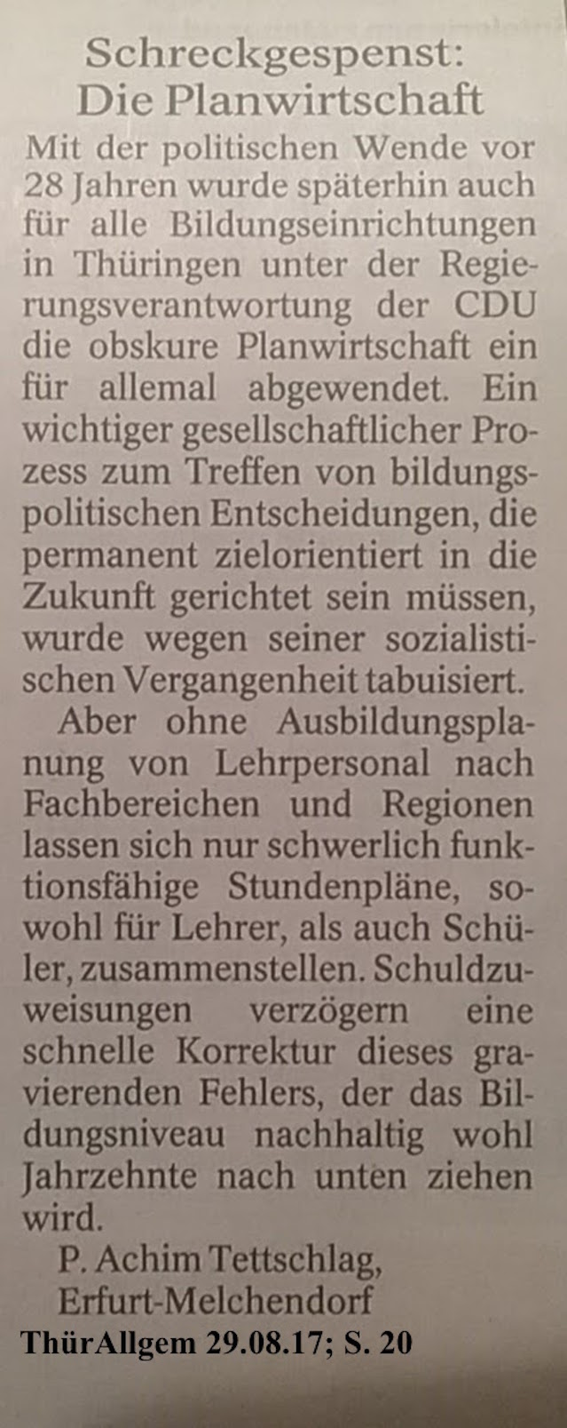 TA-Artikel über UnterrichtsAusfall 2017.08.26 2 Blog 30.08.17