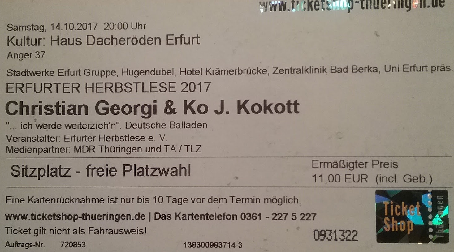 2017.10.14_002 EF HerbstLese Georgi u. Kokott Ticket