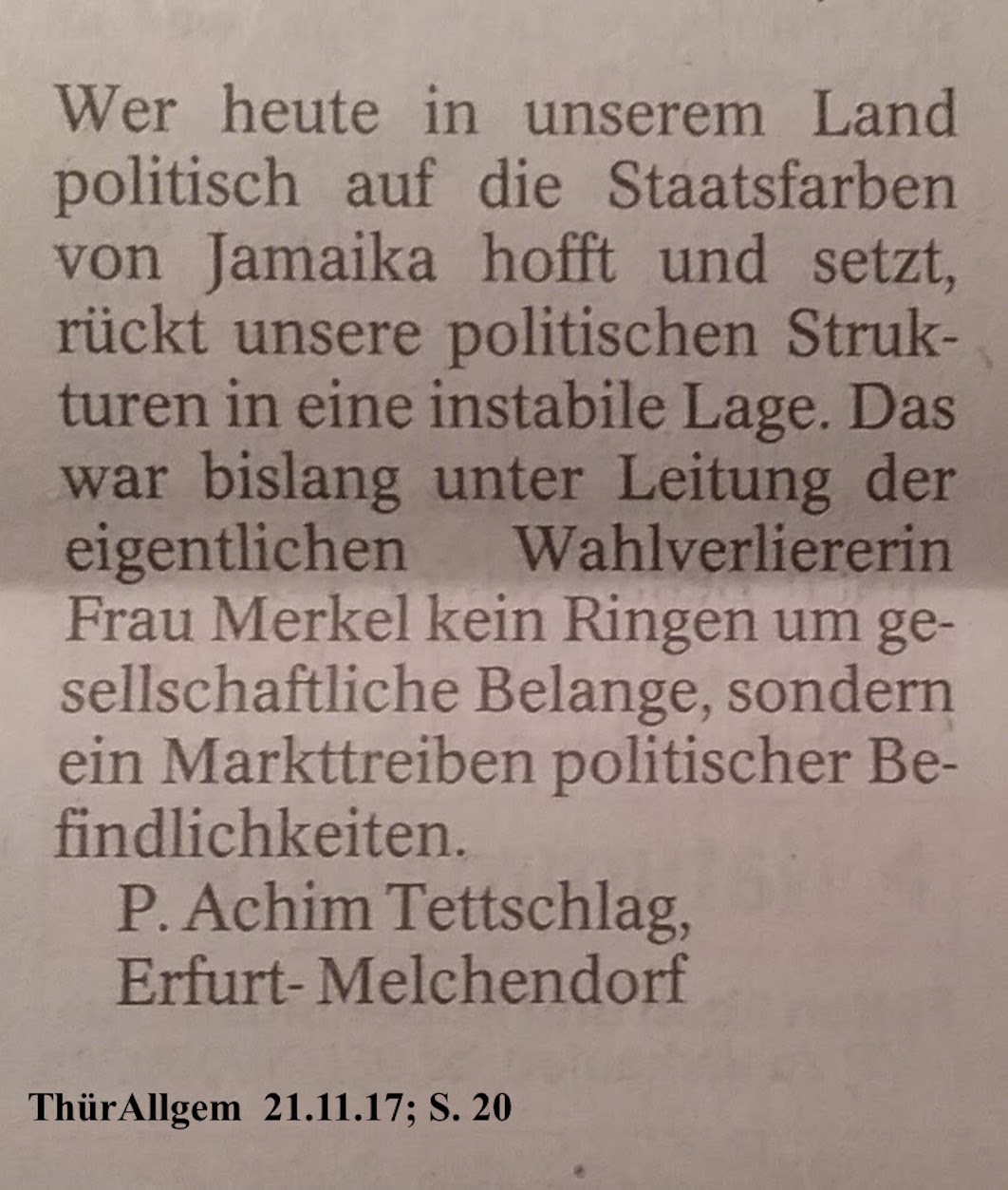 TA-Artikel zu Jamaika-Abbruch 2 _ 2017.11.20 Blog 23.11.17