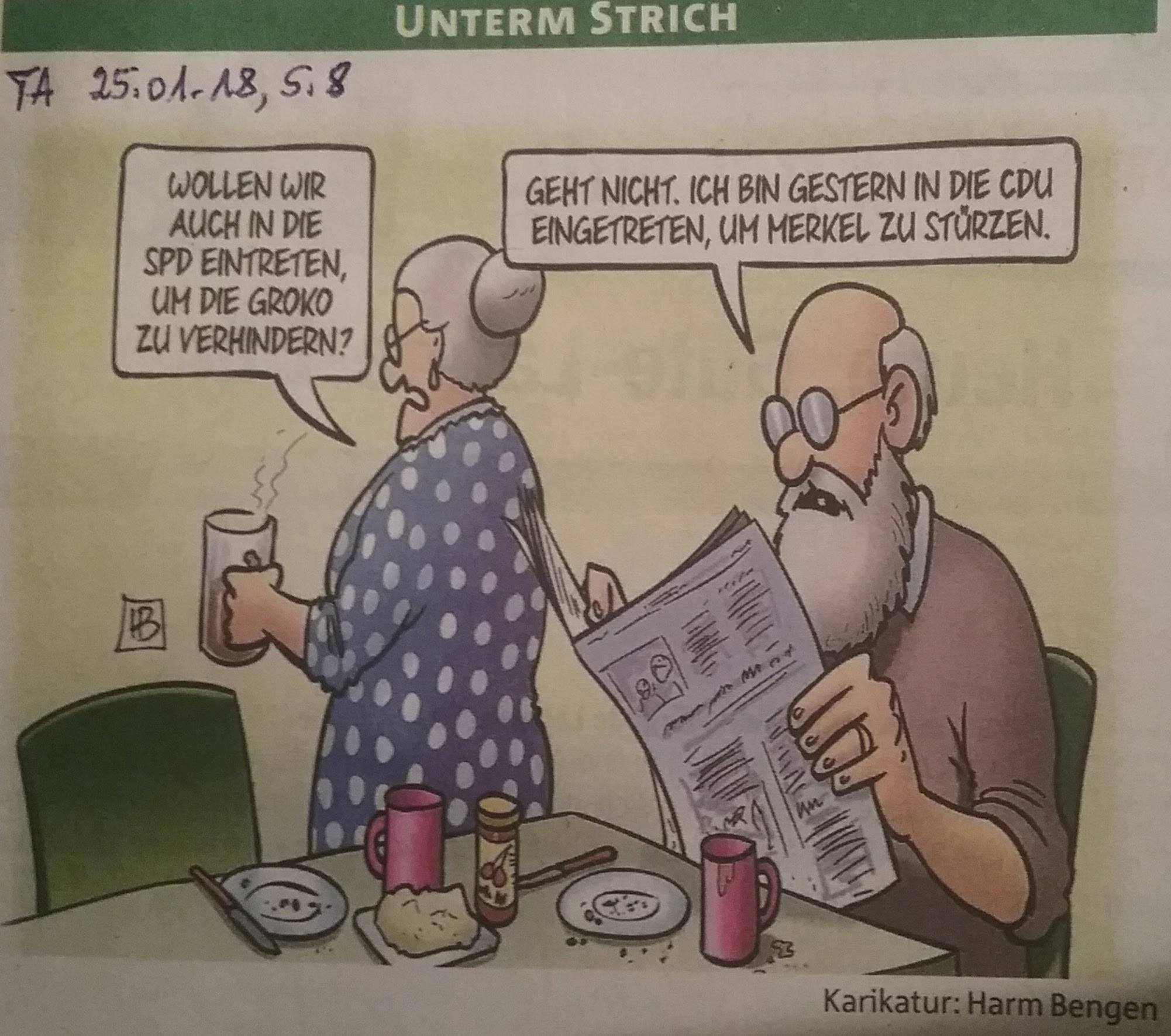 Karrikatur GroKo beim Frühstück