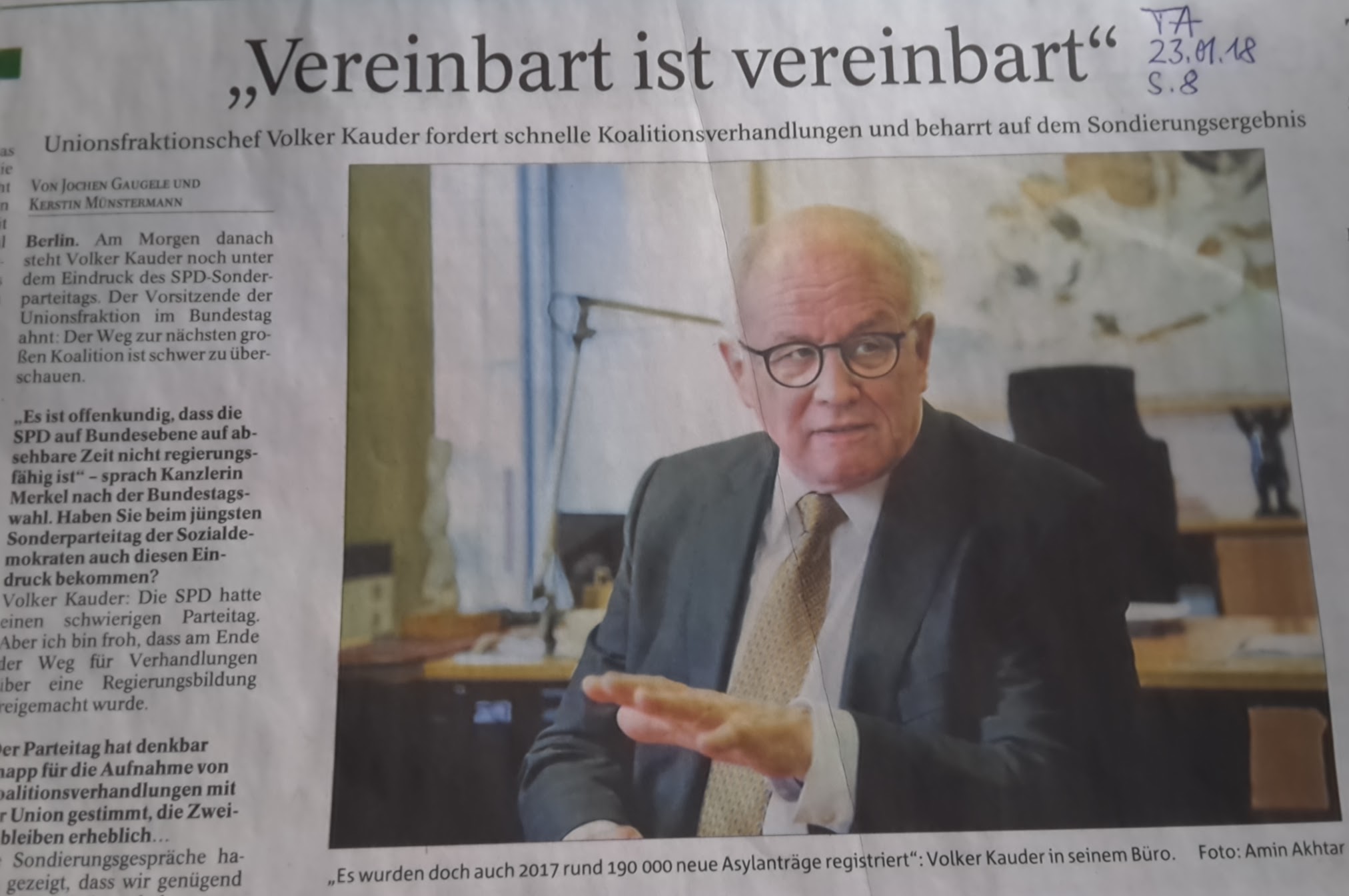 TA-Artikel zur CDU-Drohung an SPD 2018.01.23 1 Blog 29.01.18