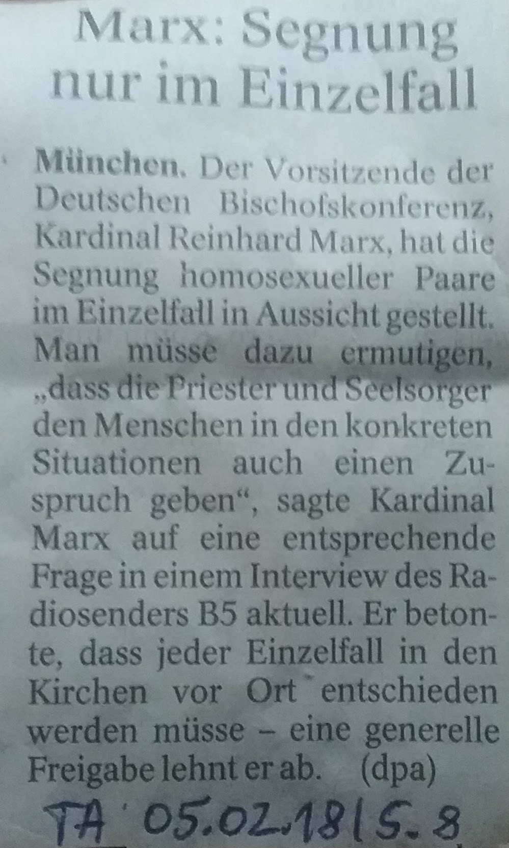 TA-Artikel zur Segnung v. Homo-Paaren 2018.02.05 1 Blog 08.02.18