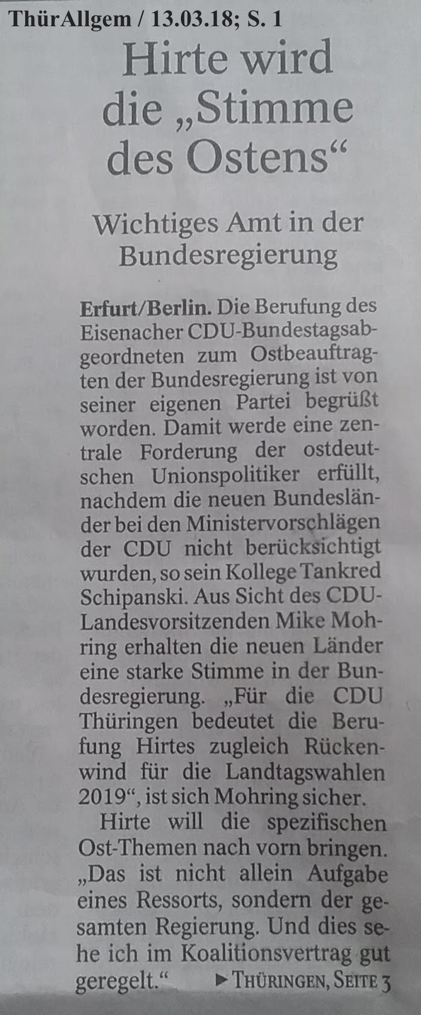 TA-Artikel zu OSTbeauftragten 2018.03.13 1 Blog 14.03.18