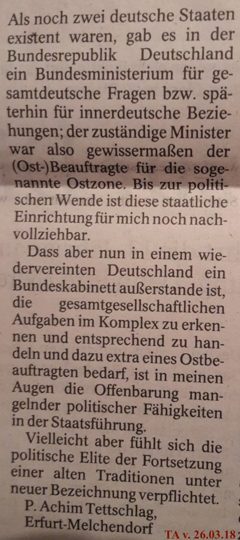 TA-Artikel zu OSTbeauftragten 2018.03.13 3 Blog 27.03.18