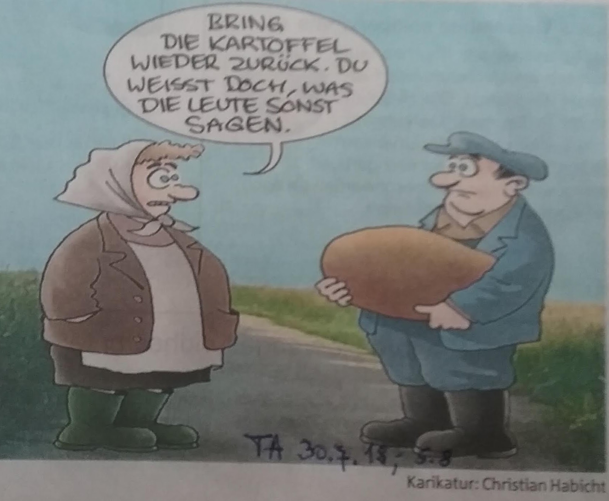 Karikatur Kartoffelernte
