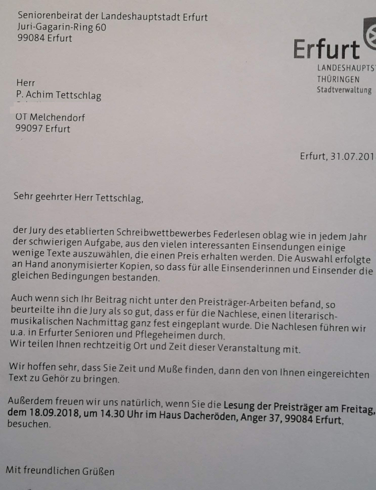 Schreiben zu FederLesen 2018 _ Nachlese