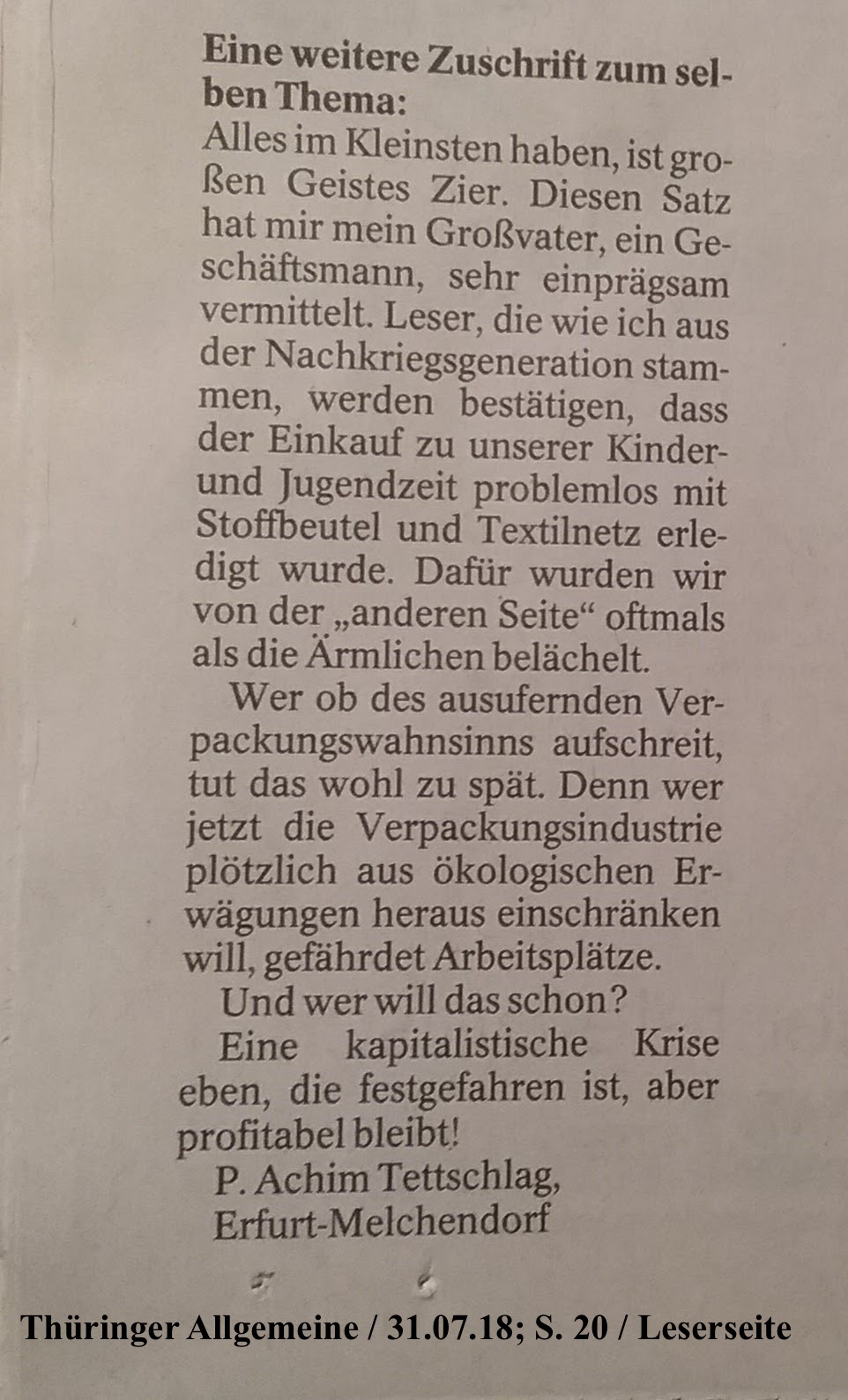 TA-Artikel über Müll-Meister 2018.07.27 2 Blog 03.08.18