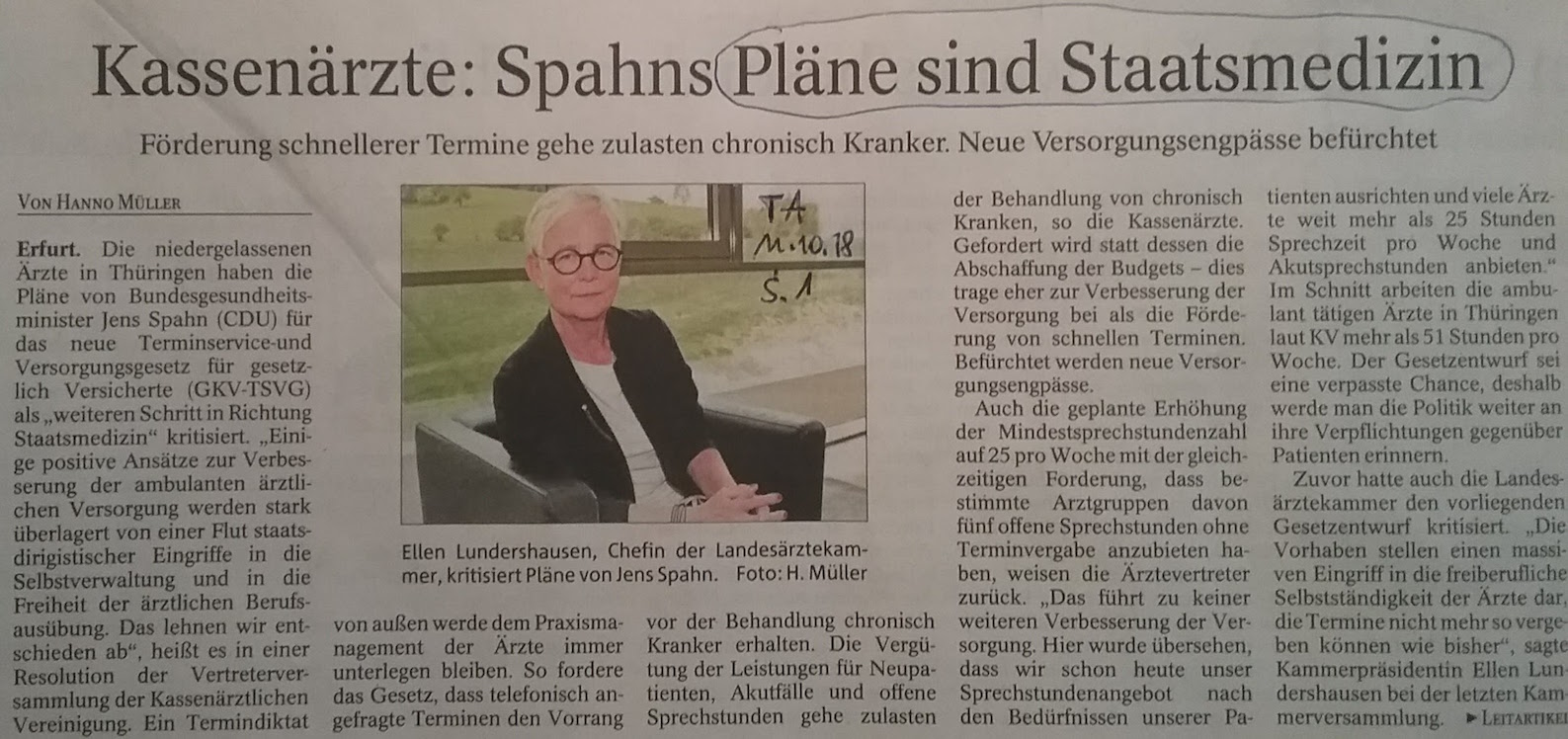 TA-Artikel über GesundheitsKosten 2018.10.11 _1b Blog 16.10.18