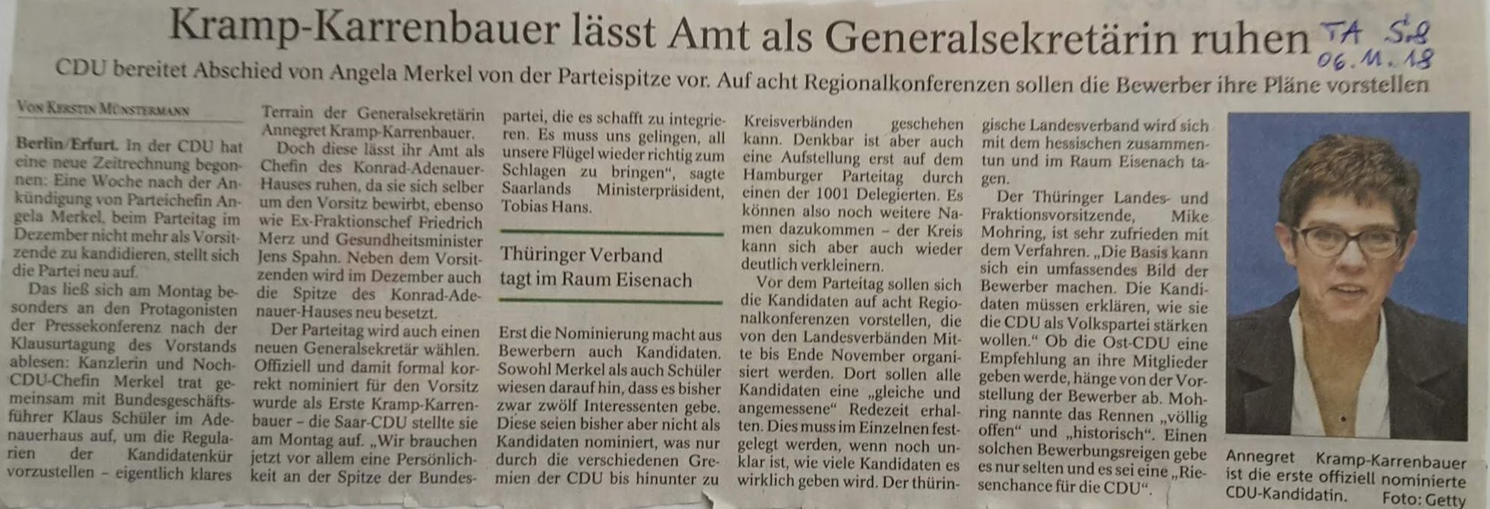 TA-Artikel zur CDU-Vorsitz-Inszenierung 2018.11.06 1 Blog 08.11.18