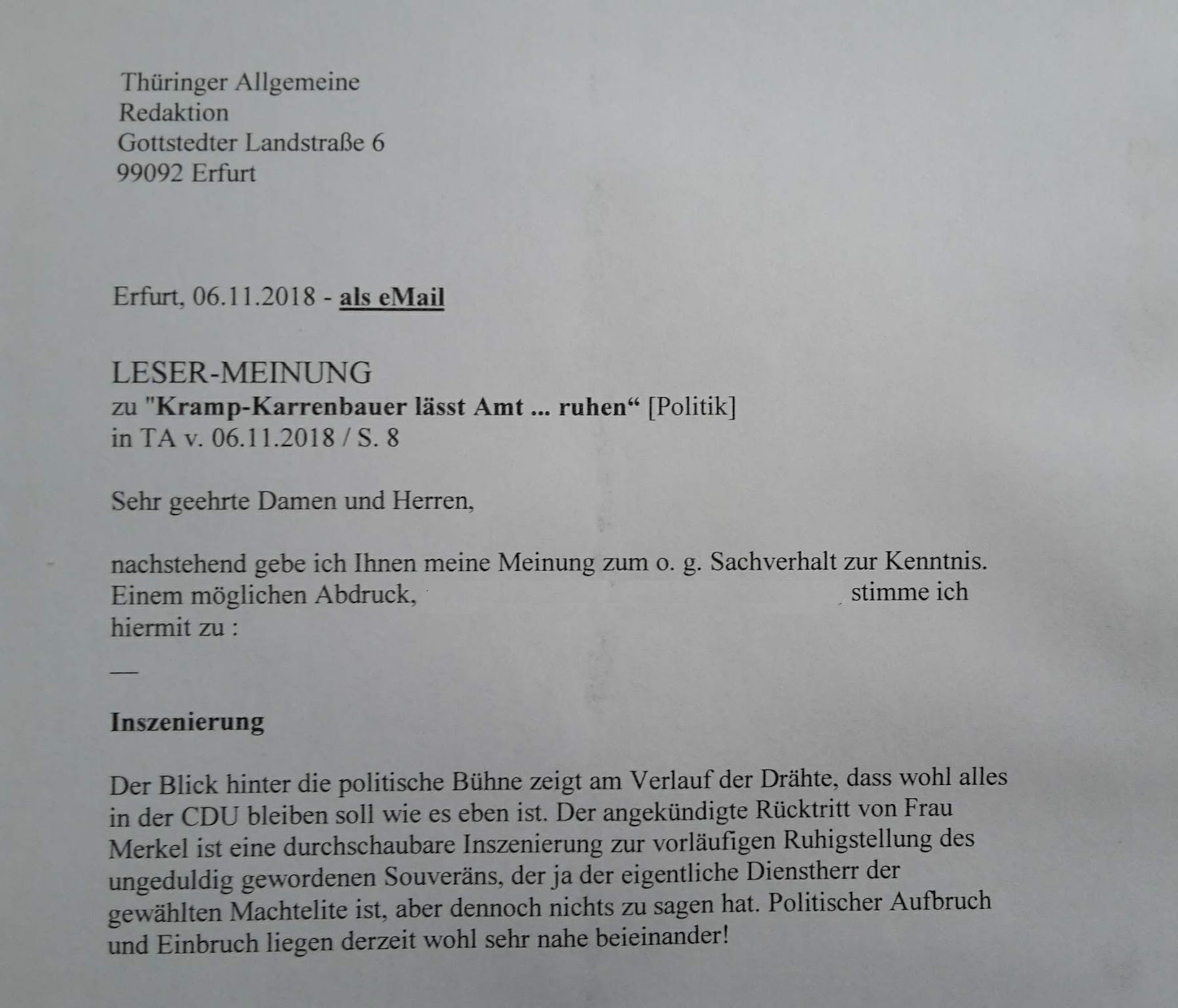 TA-Artikel zur CDU-Vorsitz-Inszenierung 2018.11.06 2 Blog 08.11.18