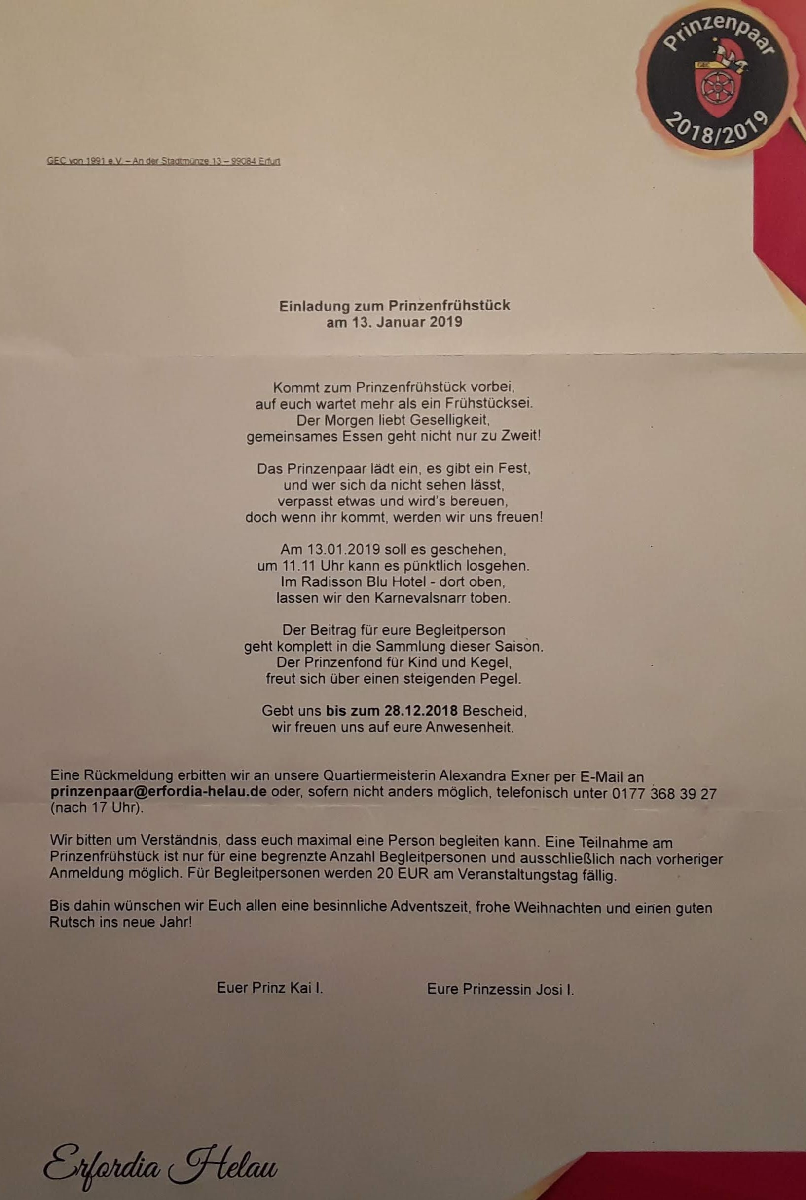 2019.01.13 GEC PrinzenFrühstück 01 Einladung