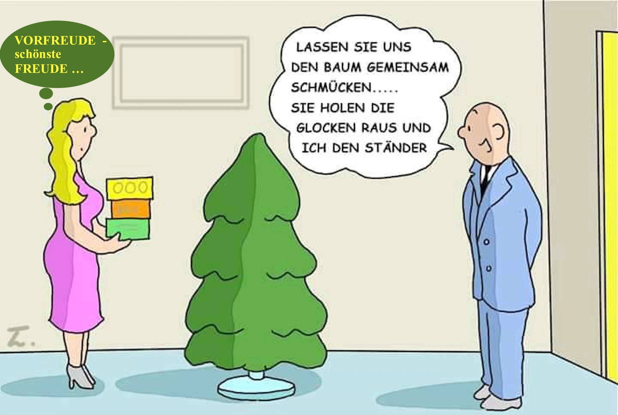 Karikatur WeihnachtensBaumSchmuckGemeinsamkeiten