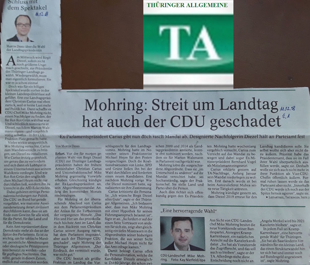 TA-Artikel über Querelen in Thür. CDU_Fraktion 2018.12.11 1 Blog 14.12.18