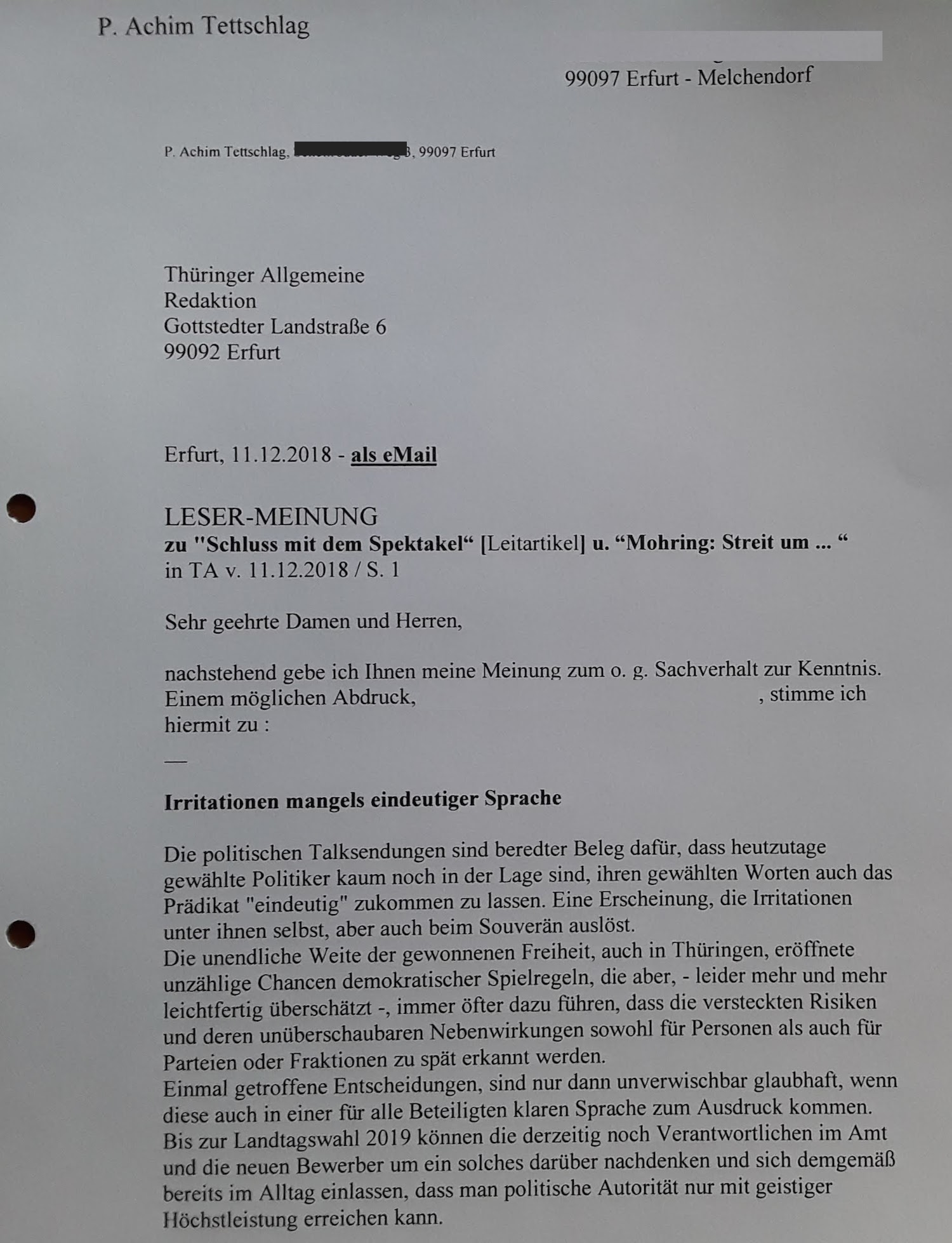 TA-Artikel über Querelen in Thür. CDU_Fraktion 2018.12.11 2 Blog 14.12.18