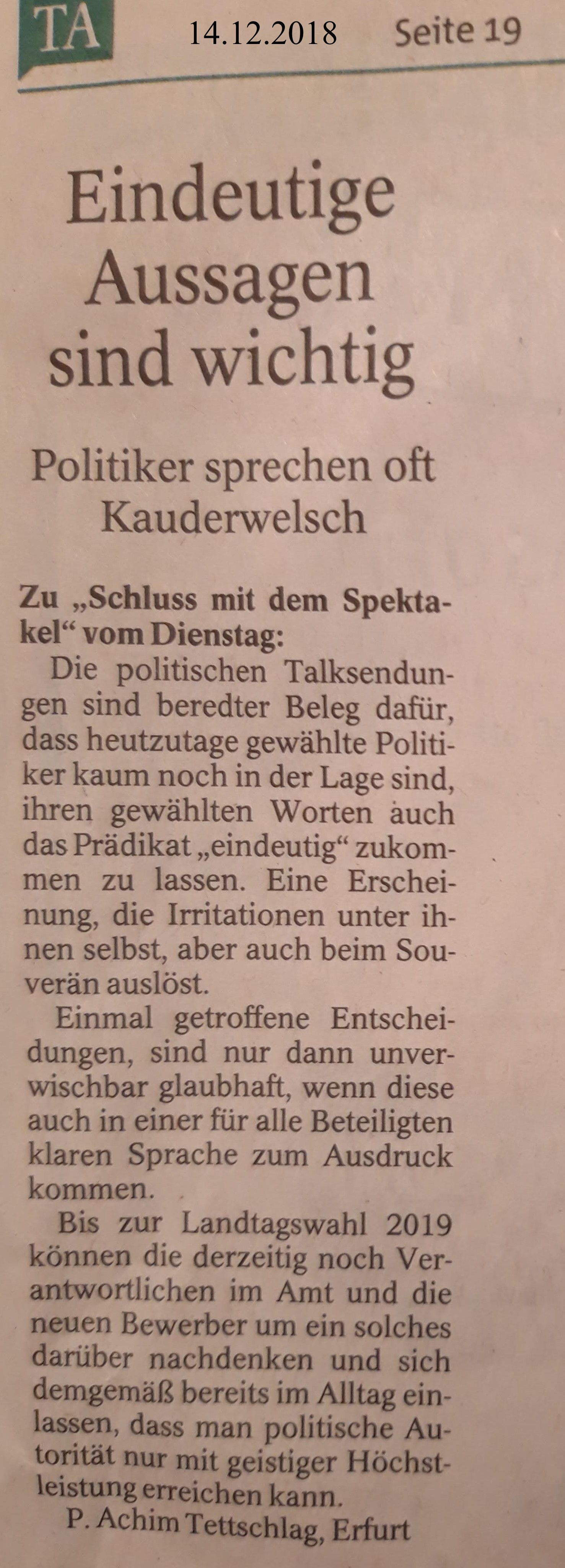 TA-Artikel über Querelen in Thür. CDU_Fraktion 2018.12.11 3 Blog 16.12.18