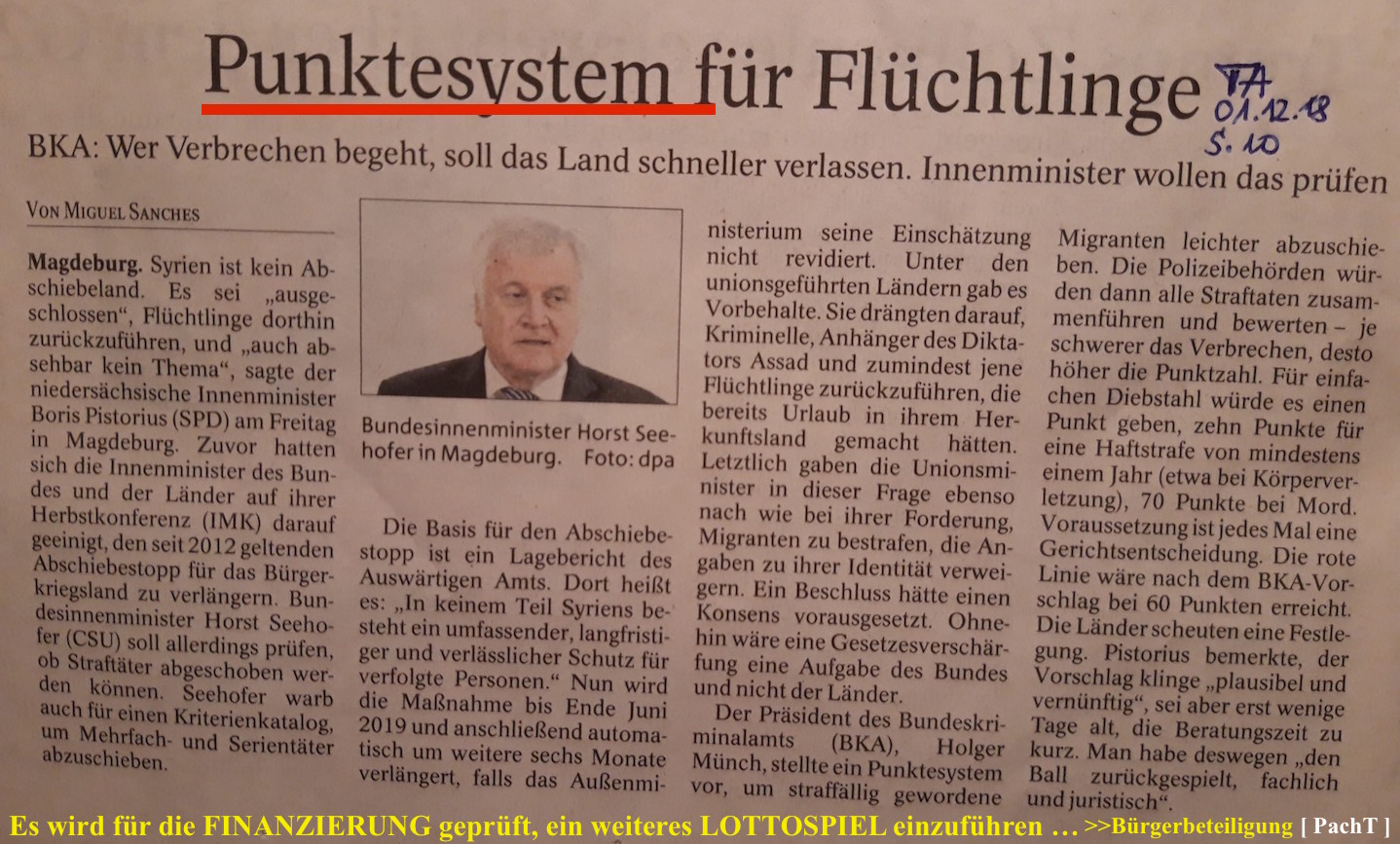 Staatliches FLÜCHTLINGSLOTTO